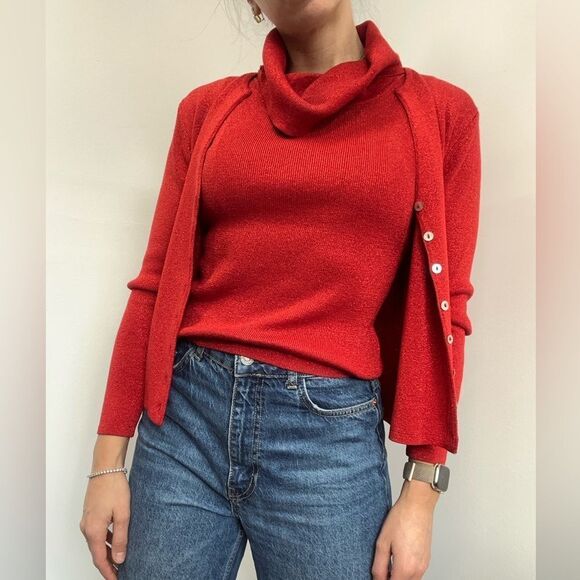 Joseph A Sweaters - Vintage Jospeh A Silk Knit Twin Set Tank Top and Cardigan Two Piece Set Size S
